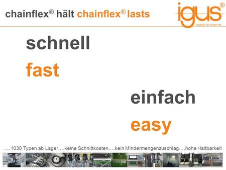 Chainflex ® hält chainflex ® lasts.…1030 Typen ab Lager….keine Schnittkosten….kein Mindermengenzuschlag….hohe Haltbarkeit schnell fast einfach easy.