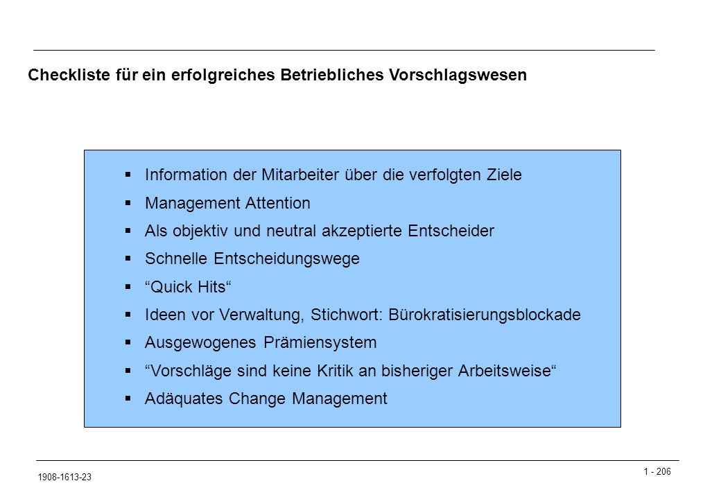 Checkliste für ein erfolgreiches Betriebliches Vorschlagswesen