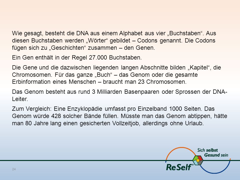 Wie gesagt, besteht die DNA aus einem Alphabet aus vier „Buchstaben