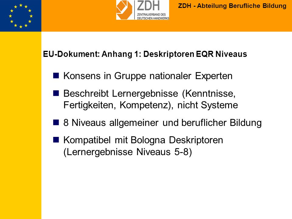 EU-Dokument: Anhang 1: Deskriptoren EQR Niveaus