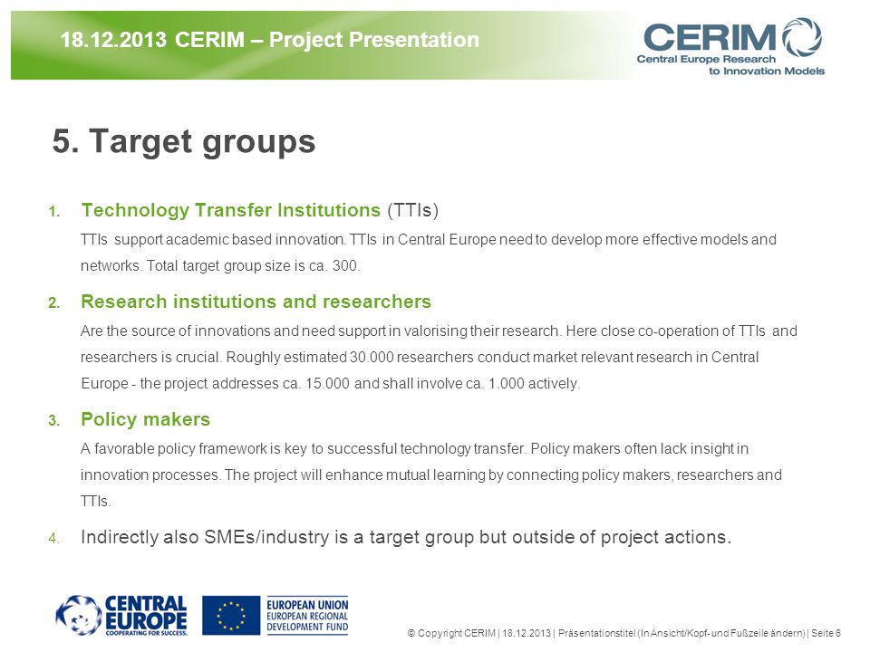 5. Target groups CERIM – Project Presentation