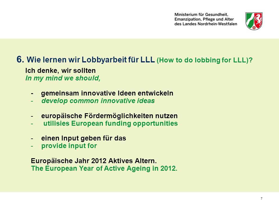 6. Wie lernen wir Lobbyarbeit für LLL (How to do lobbing for LLL)