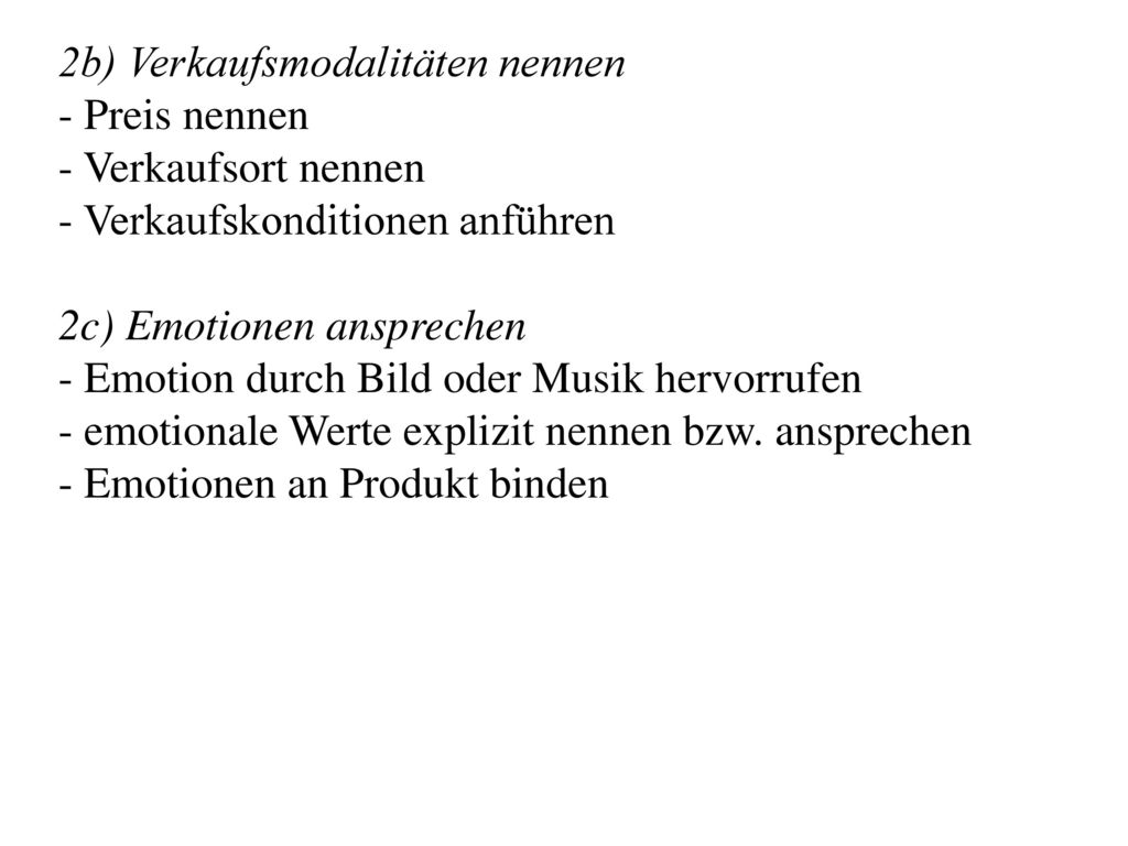 2b) Verkaufsmodalitäten nennen - Preis nennen - Verkaufsort nennen