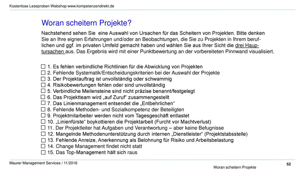 □ □ □ □ □ □ □ □ □ □ □ □ □ □ □ Woran scheitern Projekte
