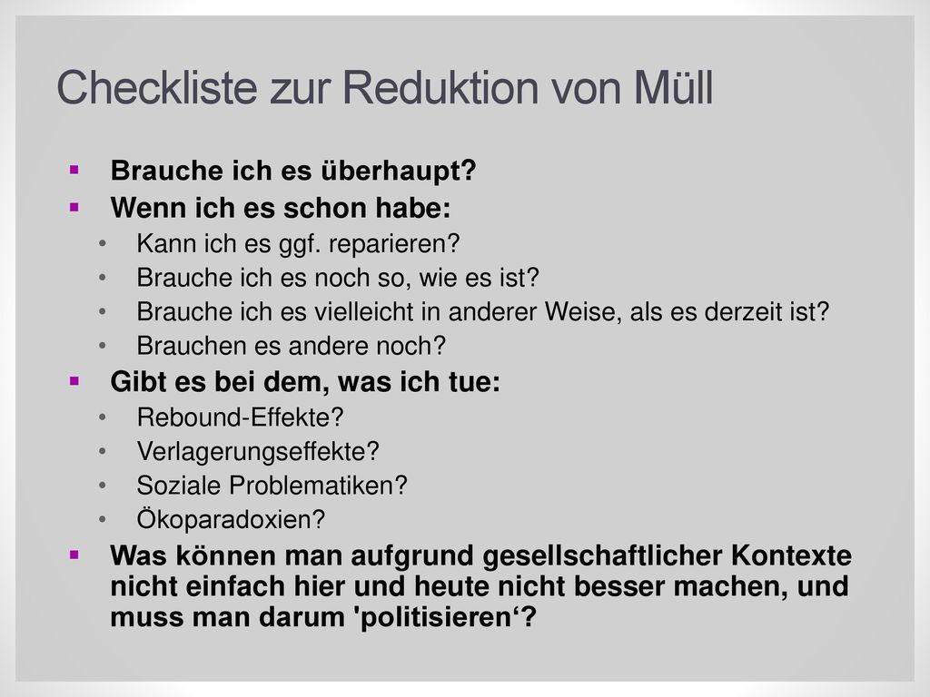 Checkliste zur Reduktion von Müll