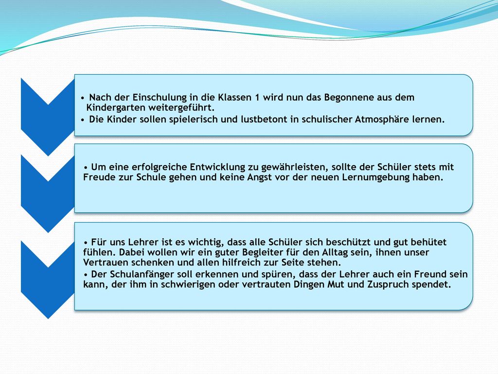 Nach der Einschulung in die Klassen 1 wird nun das Begonnene aus dem Kindergarten weitergeführt.