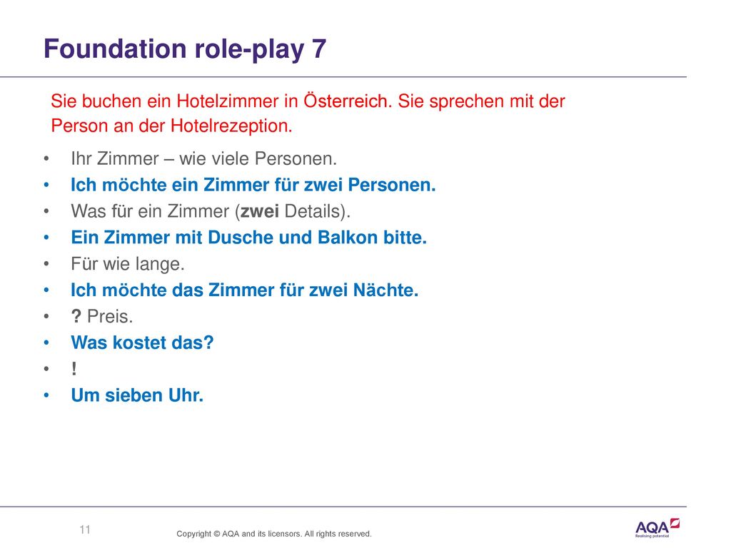 Foundation role-play 7 Sie buchen ein Hotelzimmer in Österreich. Sie sprechen mit der. Person an der Hotelrezeption.