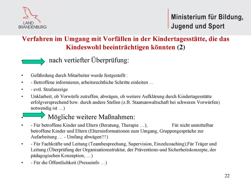 Verfahren im Umgang mit Vorfällen in der Kindertagesstätte, die das Kindeswohl beeinträchtigen könnten (2)