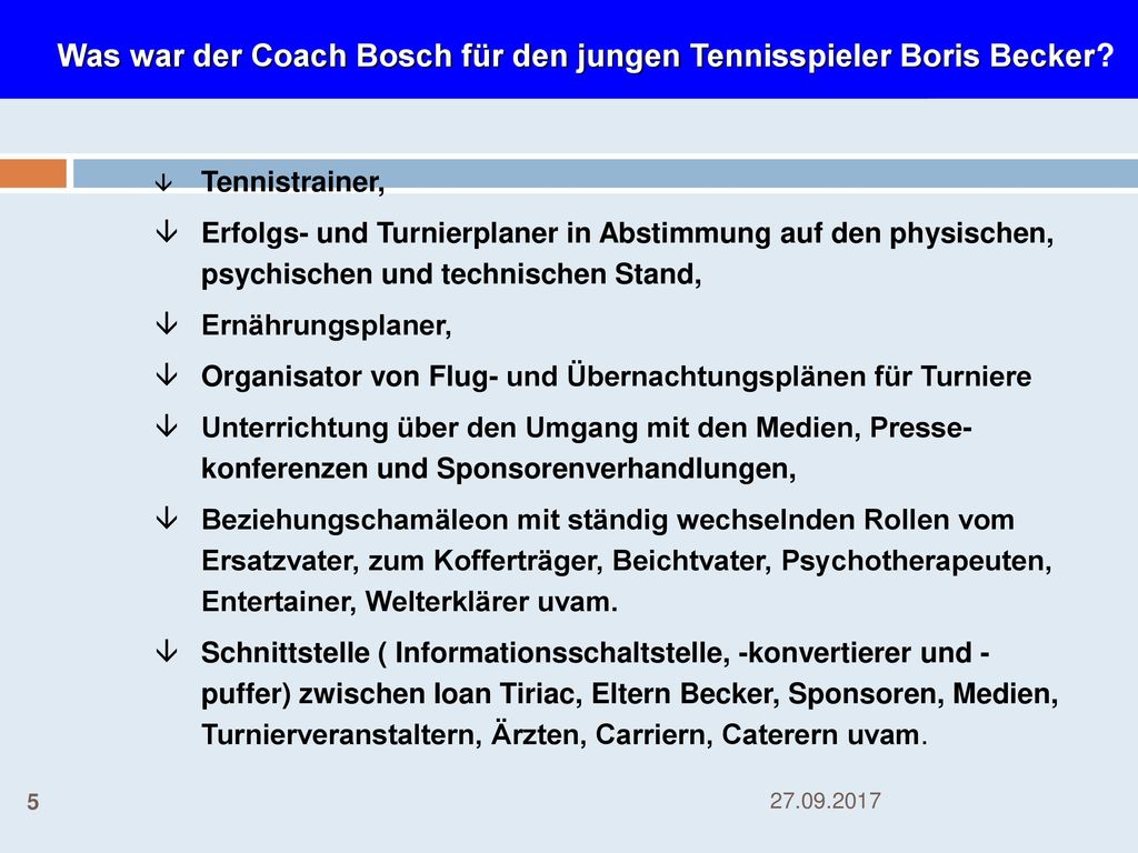 Was war der Coach Bosch für den jungen Tennisspieler Boris Becker