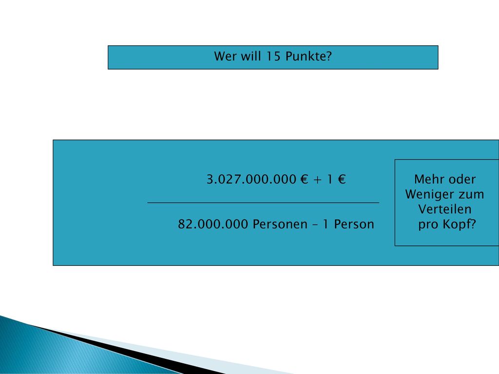 Wer will 15 Punkte € + 1 € Personen – 1 Person. Mehr oder. Weniger zum.