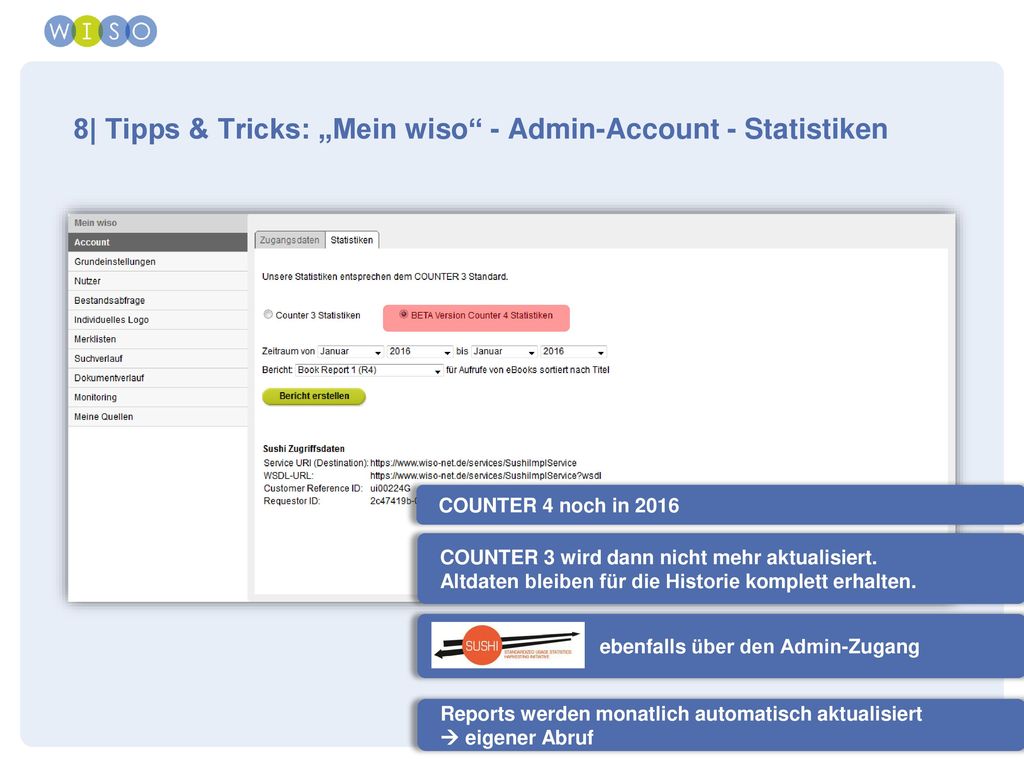 8| Tipps & Tricks: „Mein wiso - Admin-Account - Statistiken