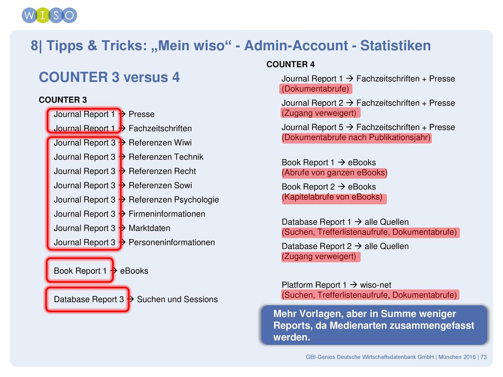 8| Tipps & Tricks: „Mein wiso - Admin-Account - Statistiken