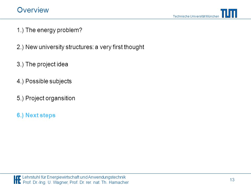 Overview 1.) The energy problem