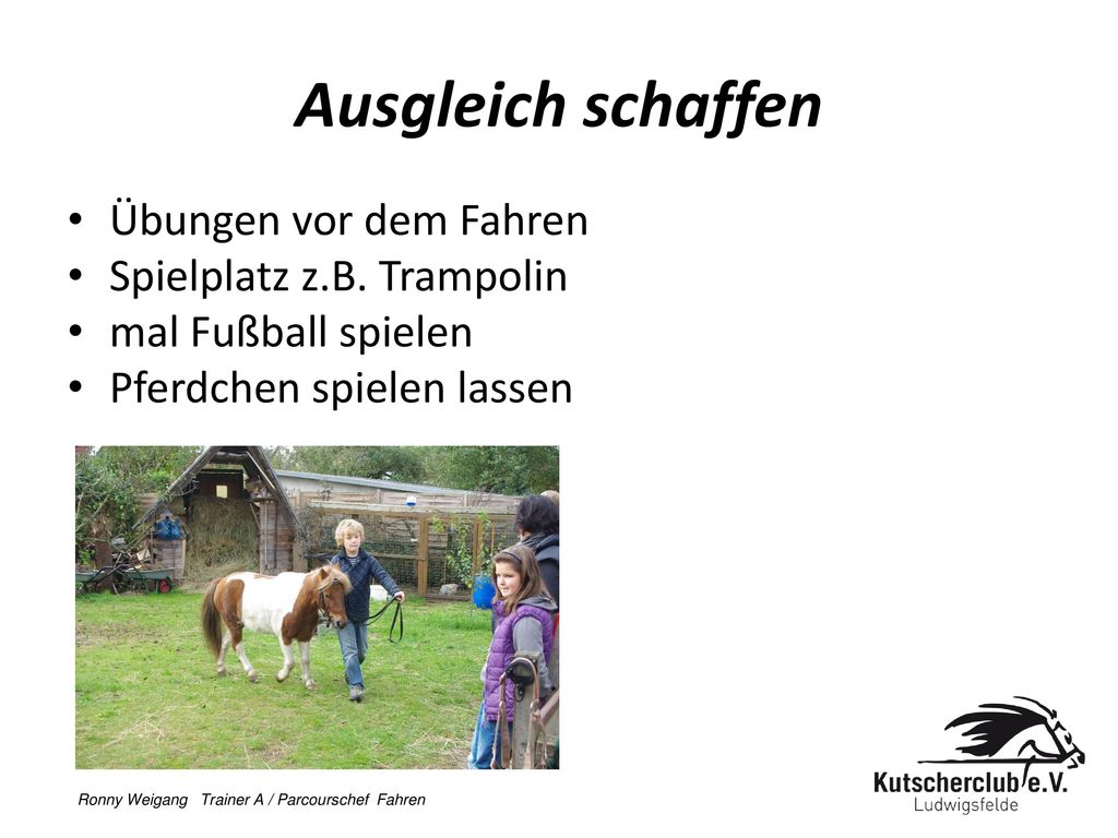 Ausgleich schaffen Übungen vor dem Fahren Spielplatz z.B. Trampolin