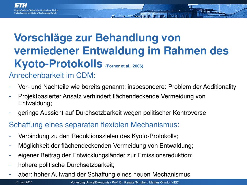 Vorschläge zur Behandlung von vermiedener Entwaldung im Rahmen des Kyoto-Protokolls (Forner et al., 2006)