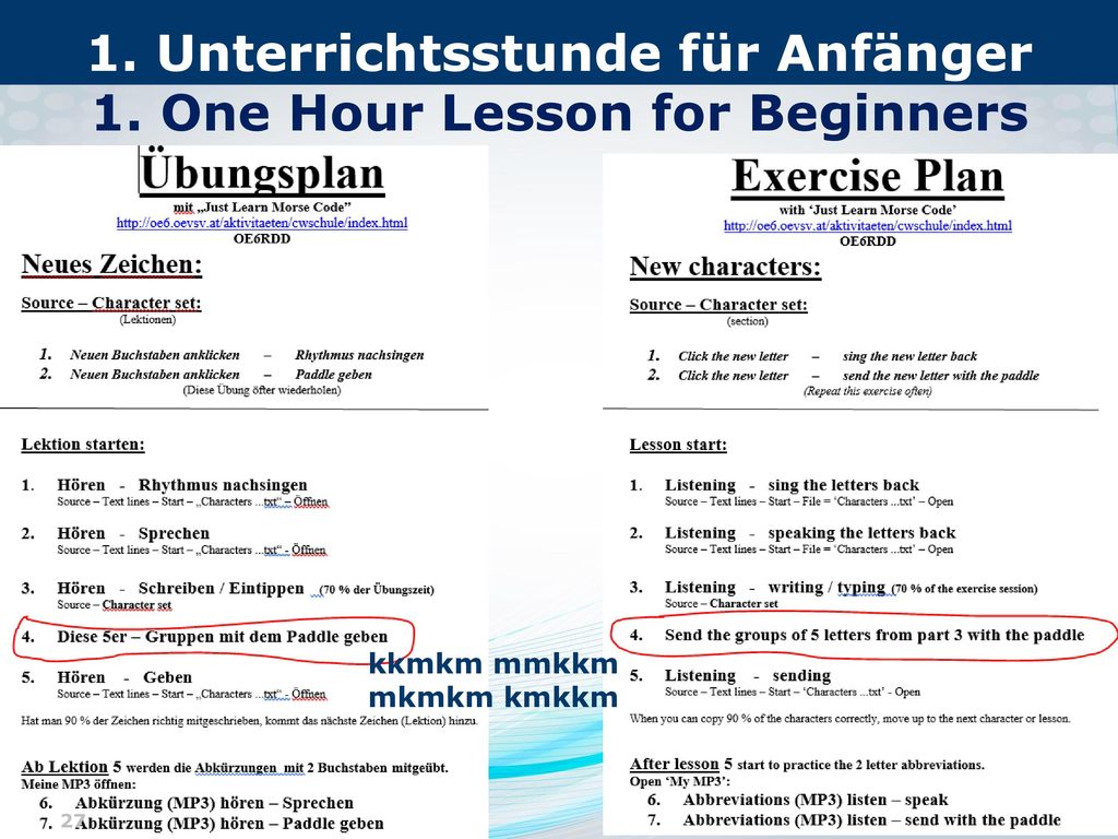 1. Unterrichtsstunde für Anfänger 1. One Hour Lesson for Beginners