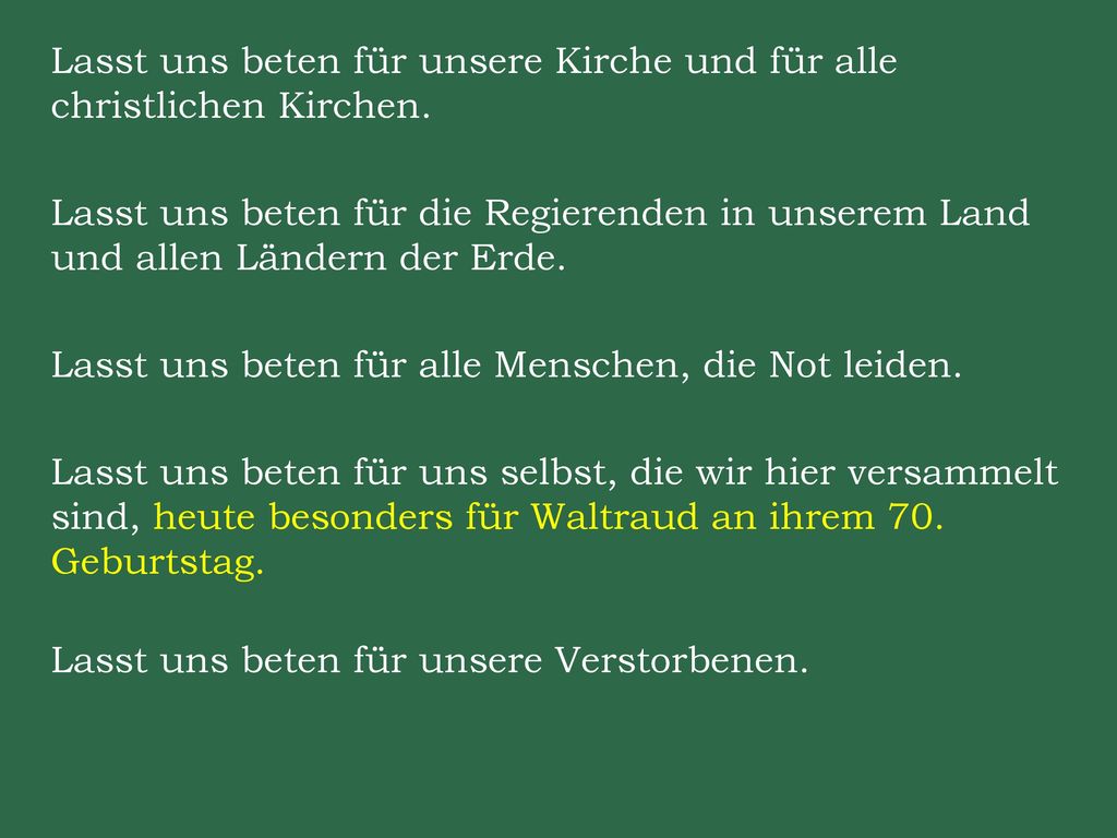 Lasst uns beten für unsere Kirche und für alle christlichen Kirchen