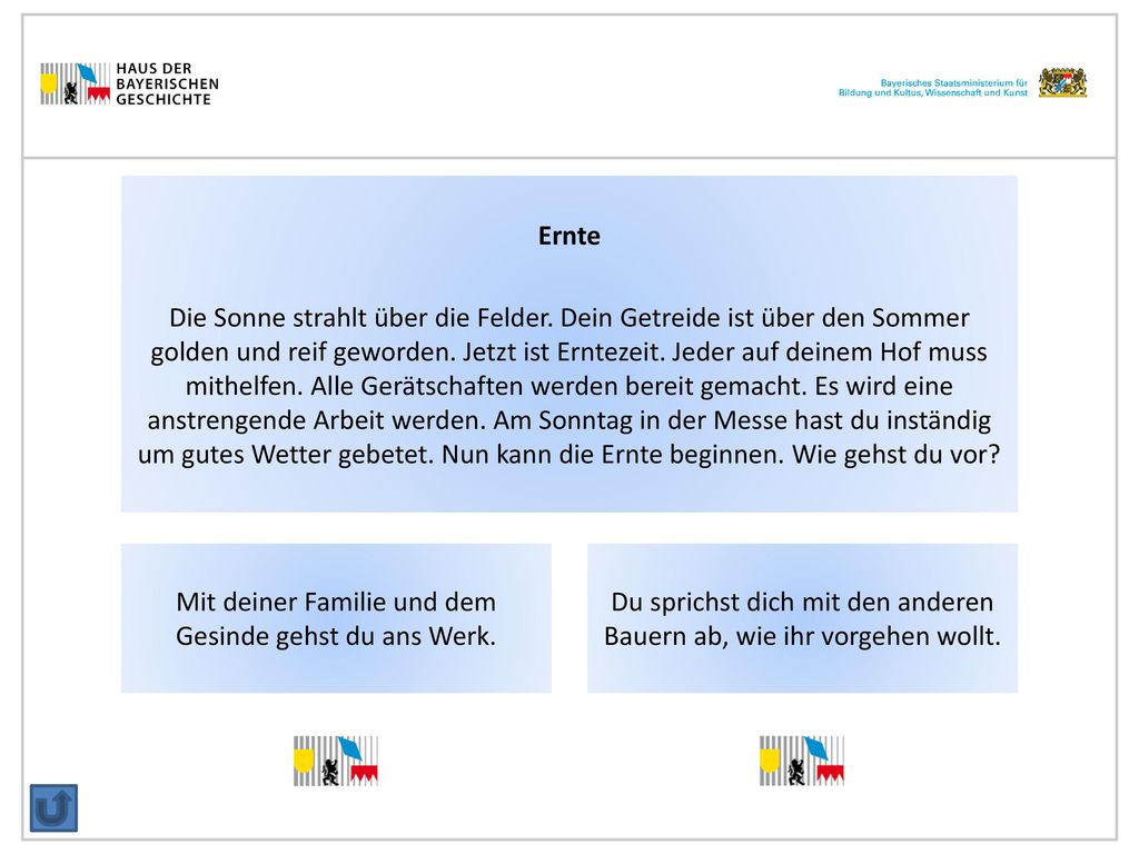 Mit deiner Familie und dem Gesinde gehst du ans Werk.