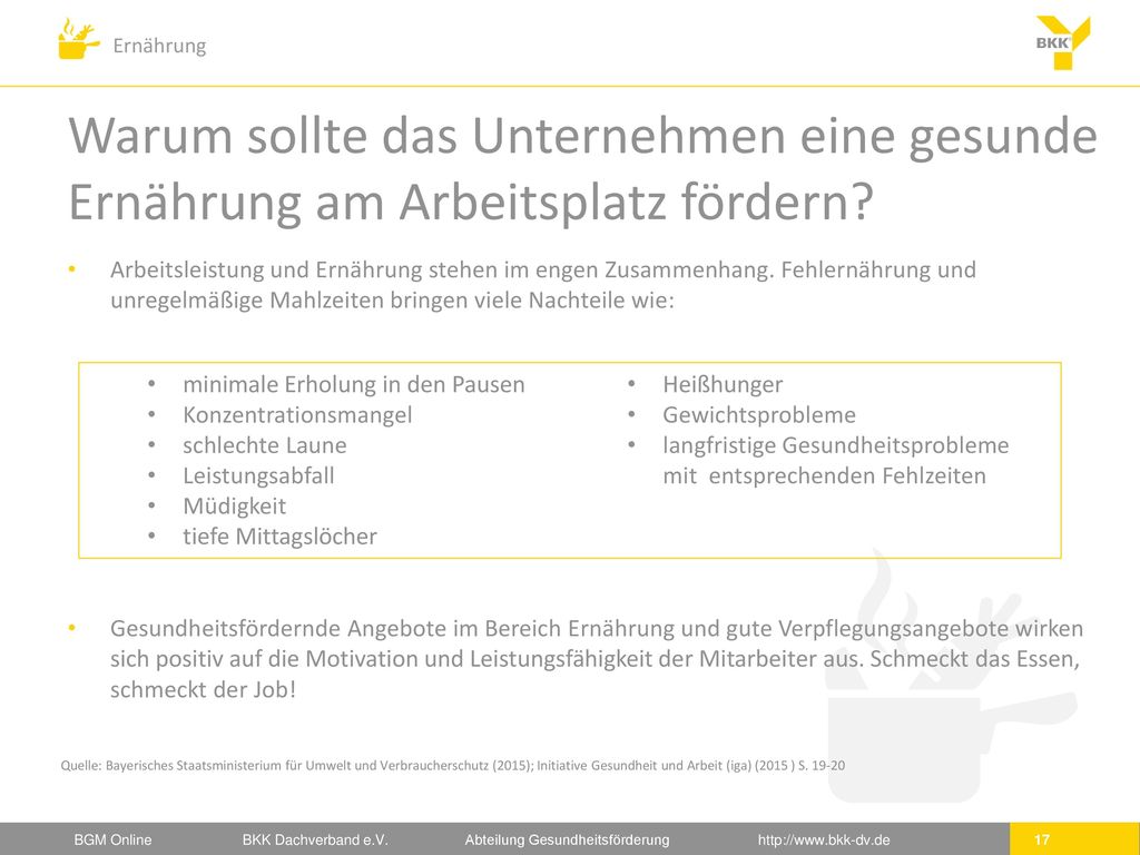 Warum sollte das Unternehmen eine gesunde Ernährung am Arbeitsplatz fördern