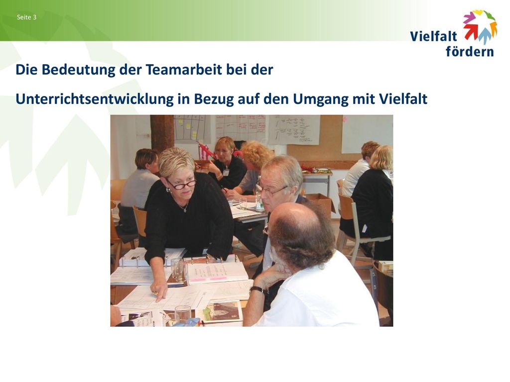 Die Bedeutung der Teamarbeit bei der Unterrichtsentwicklung in Bezug auf den Umgang mit Vielfalt