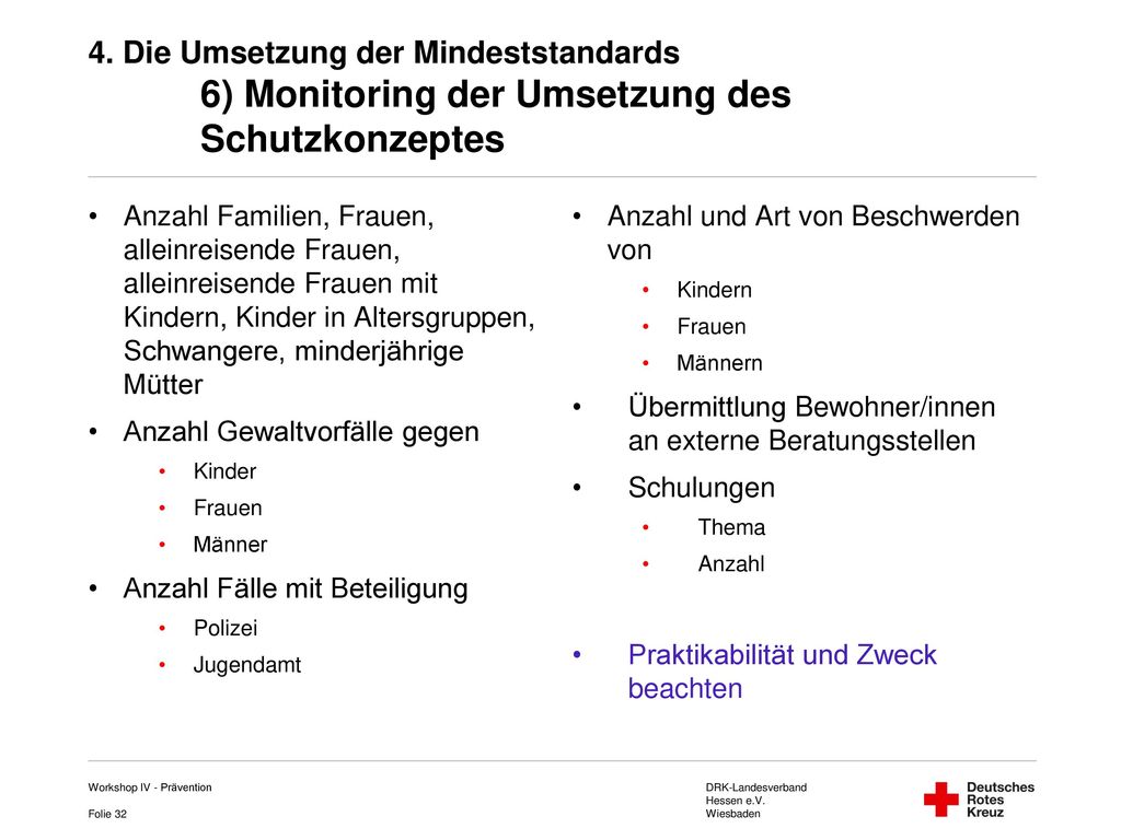 4. Die Umsetzung der Mindeststandards. 6) Monitoring der Umsetzung des