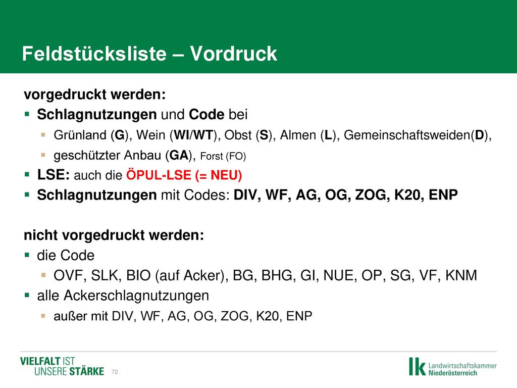 Feldstücksliste – Vordruck