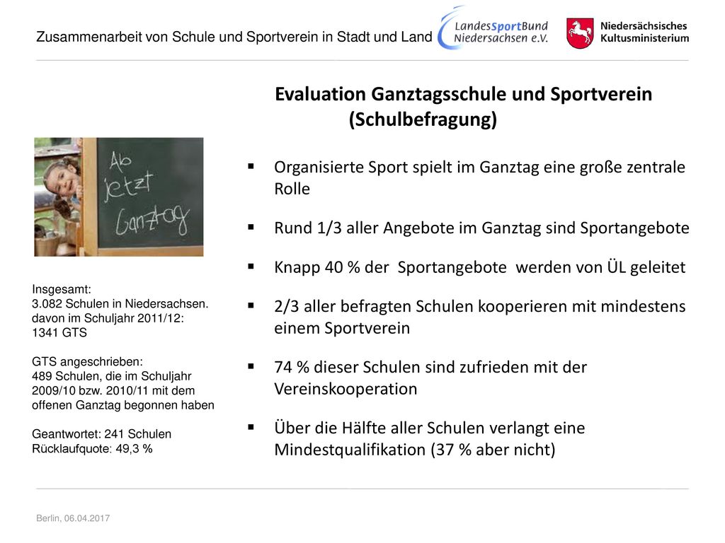 Evaluation Ganztagsschule und Sportverein (Schulbefragung)