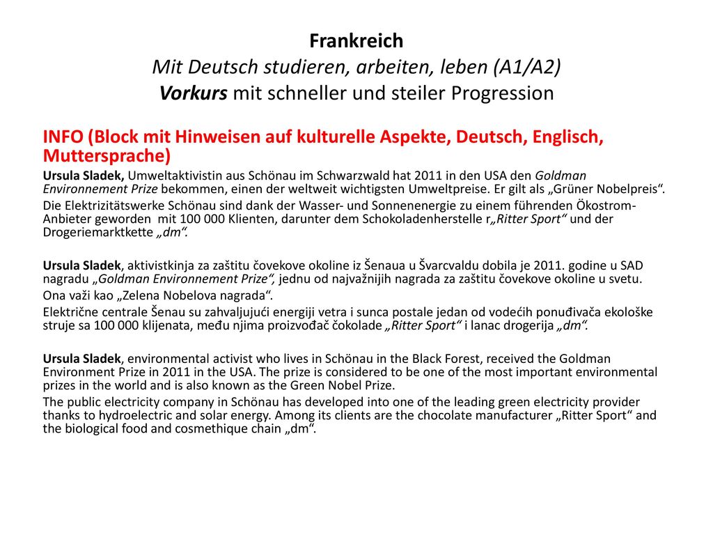 Frankreich Mit Deutsch studieren, arbeiten, leben (A1/A2) Vorkurs mit schneller und steiler Progression
