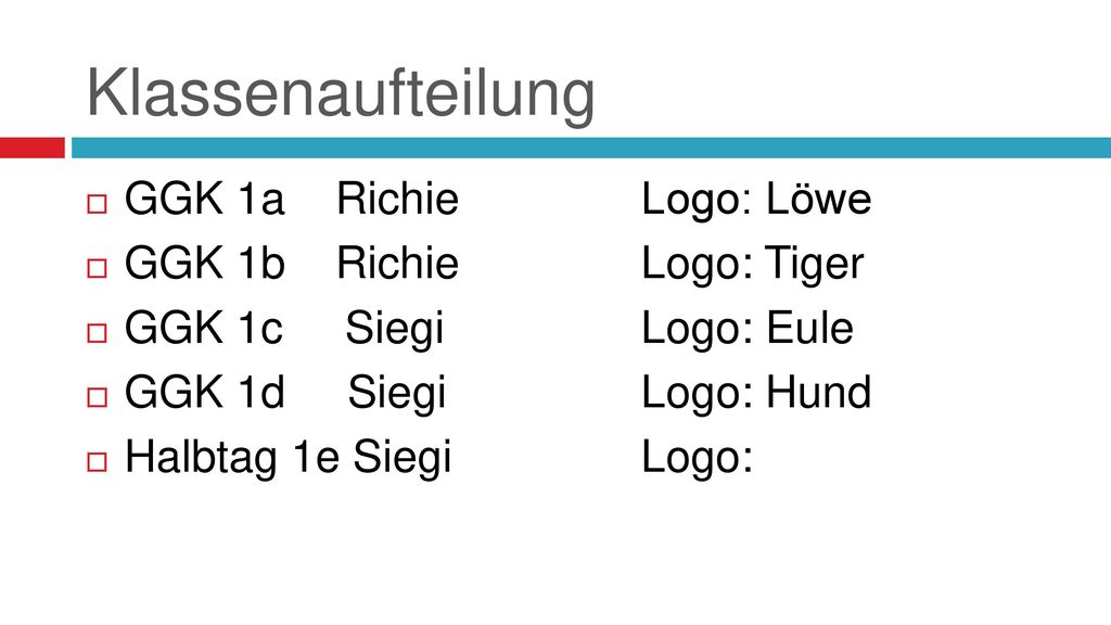 Klassenaufteilung GGK 1a Richie Logo: Löwe GGK 1b Richie Logo: Tiger
