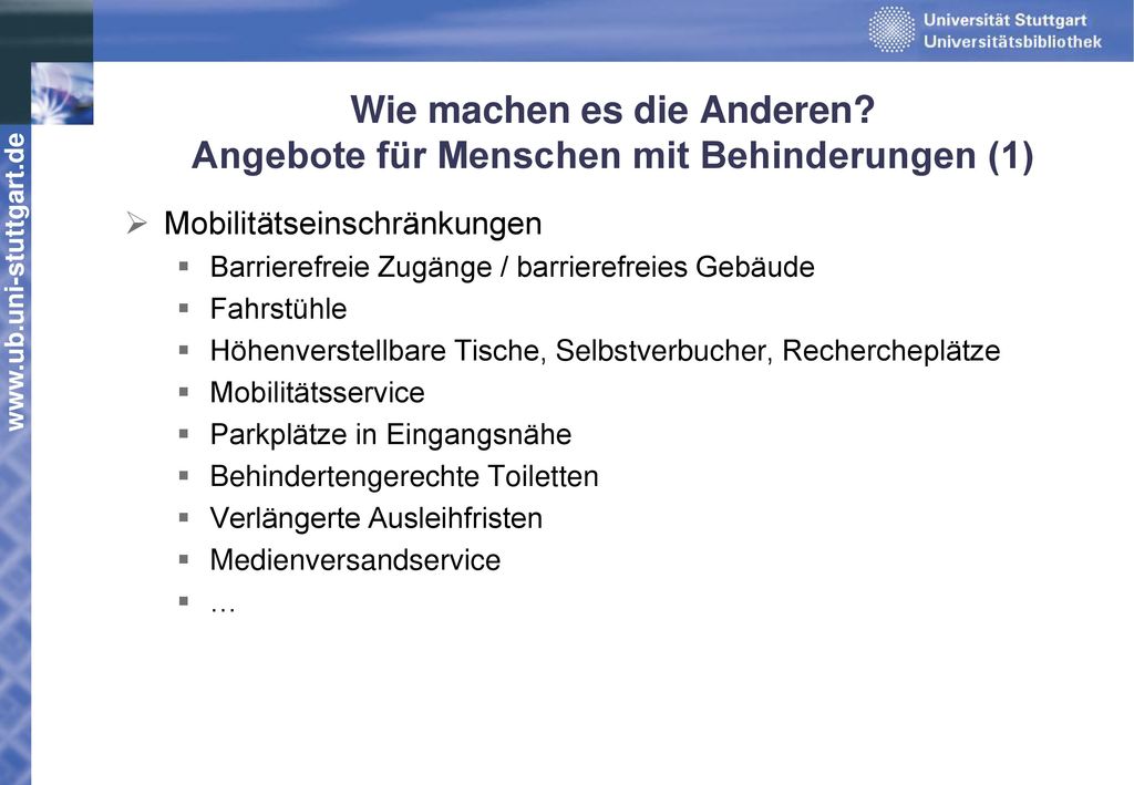 Wie machen es die Anderen Angebote für Menschen mit Behinderungen (1)