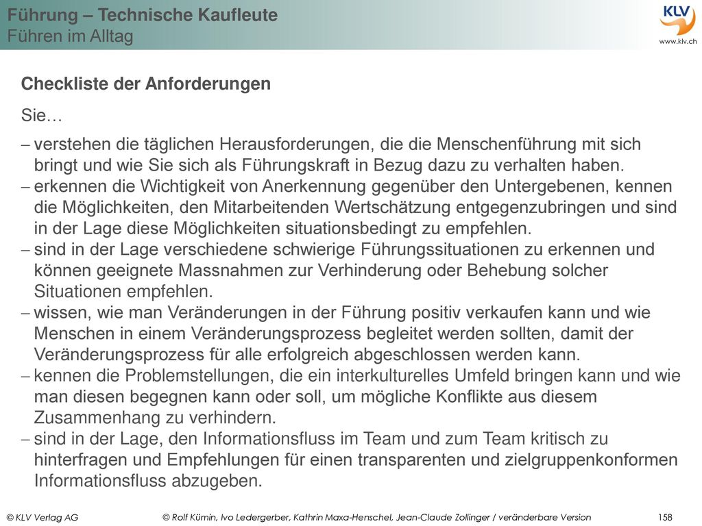 Checkliste der Anforderungen