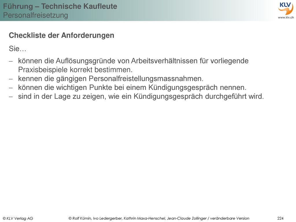 Checkliste der Anforderungen