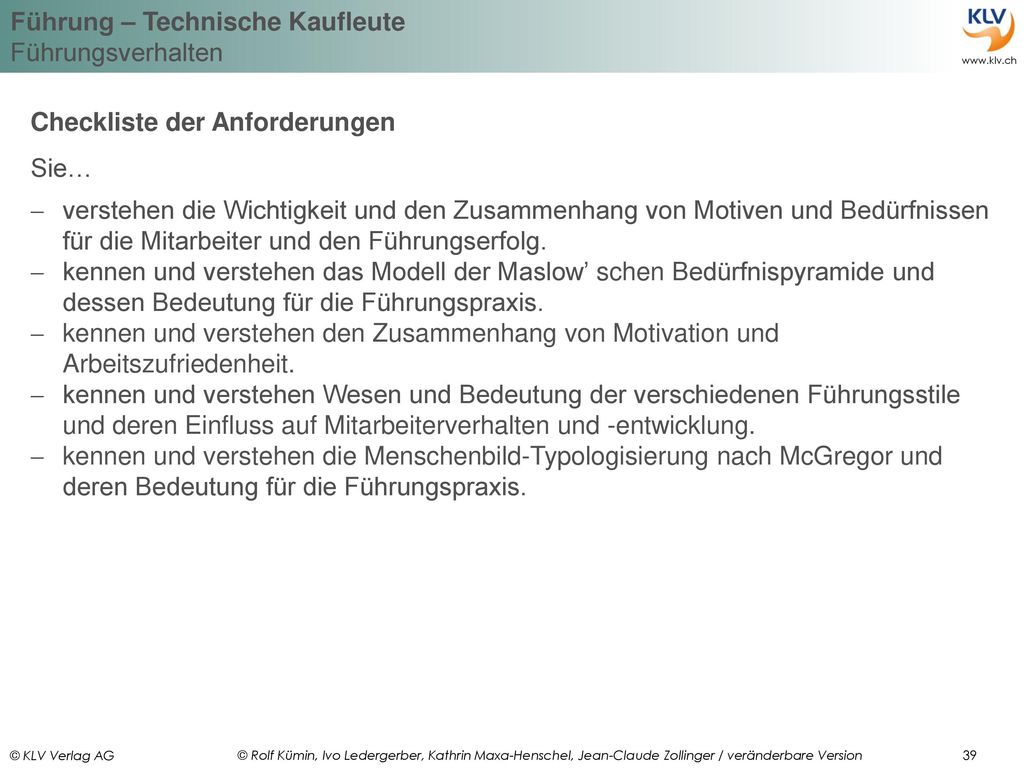 Checkliste der Anforderungen