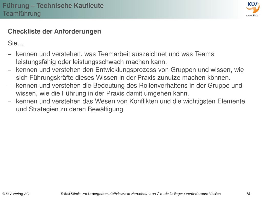 Checkliste der Anforderungen