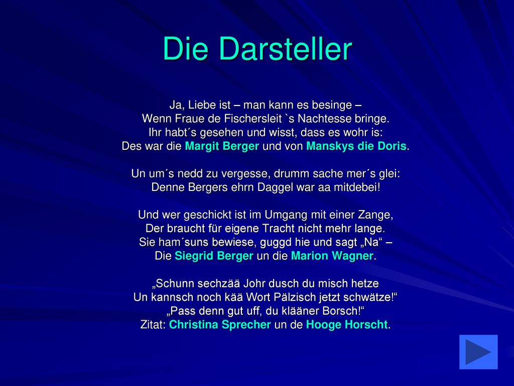 Die Darsteller Ja, Liebe ist – man kann es besinge –