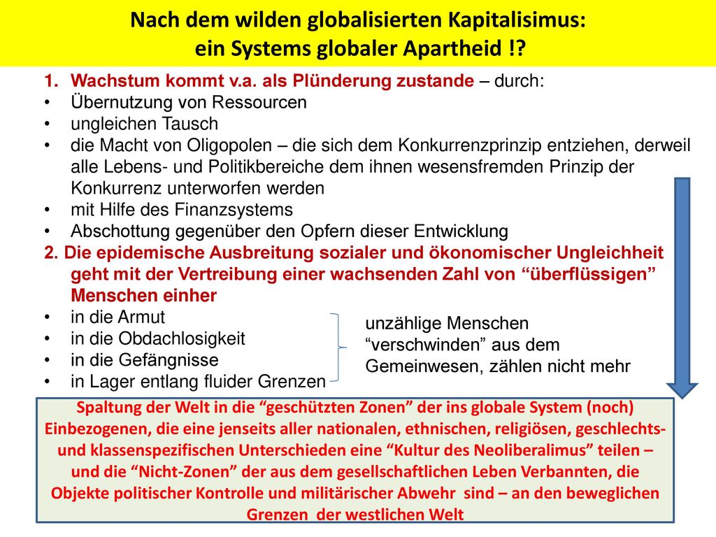 Nach dem wilden globalisierten Kapitalisimus: ein Systems globaler Apartheid !