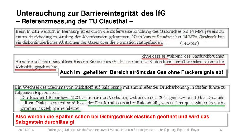 Untersuchung zur Barriereintegrität des IfG – Referenzmessung der TU Clausthal –