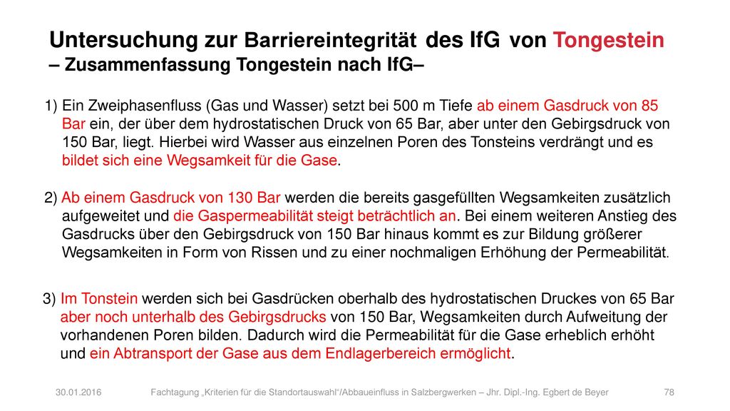 Untersuchung zur Barriereintegrität des IfG von Tongestein – Zusammenfassung Tongestein nach IfG–