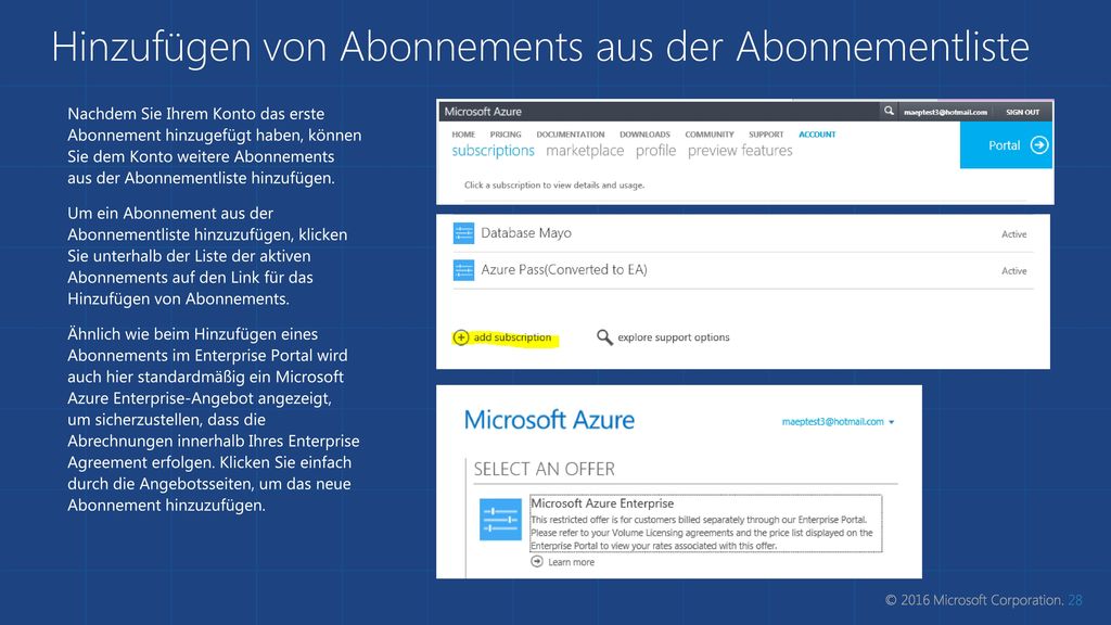 Hinzufügen von Abonnements aus der Abonnementliste