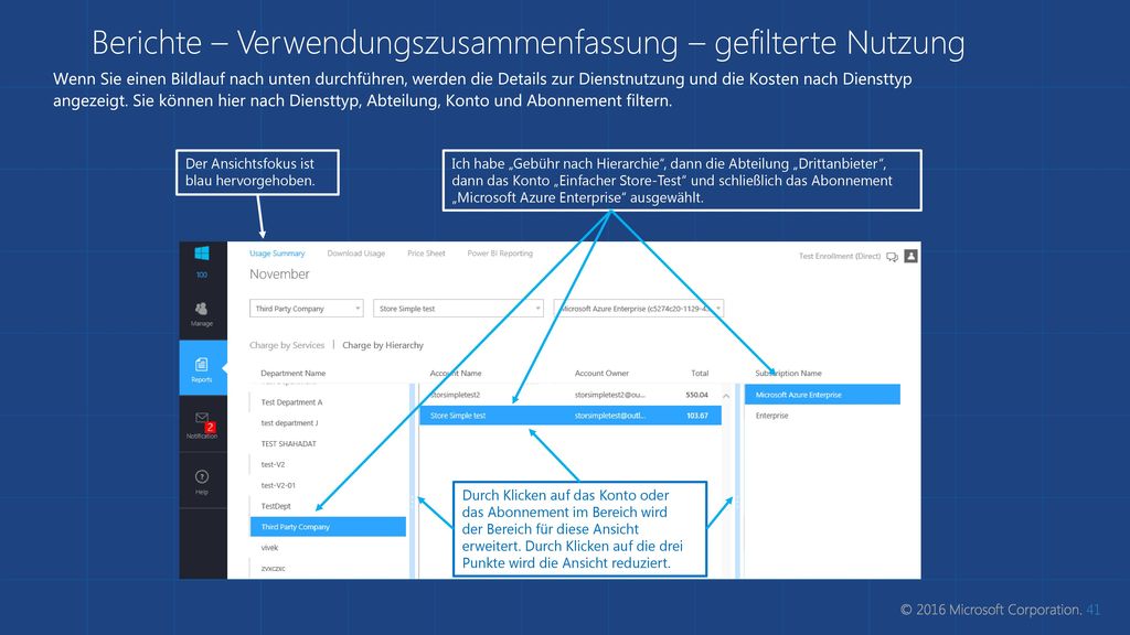 Berichte – Verwendungszusammenfassung – gefilterte Nutzung