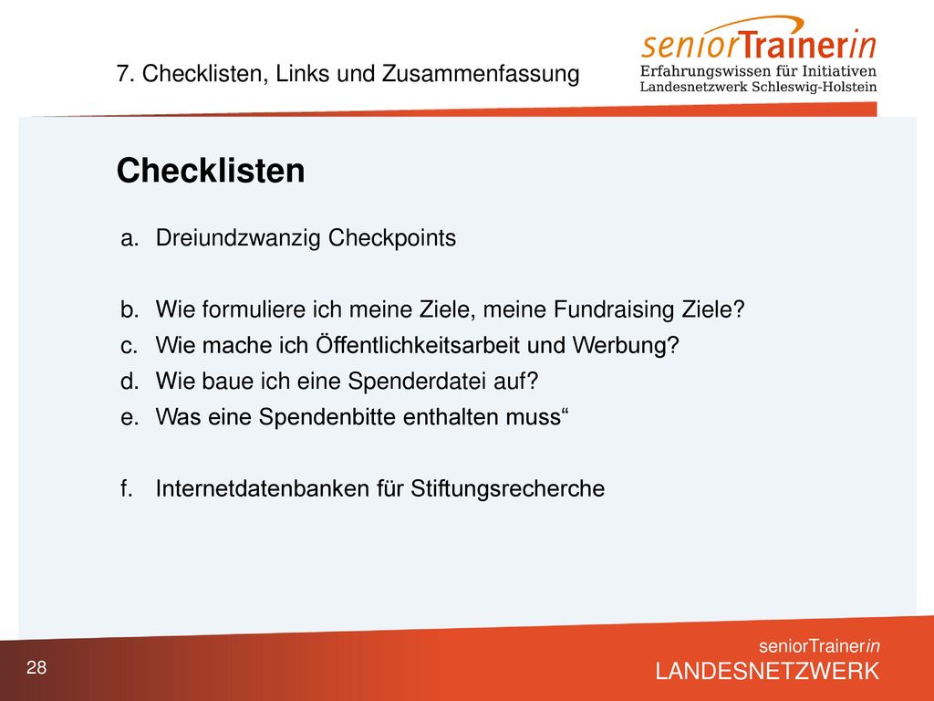Checklisten 7. Checklisten, Links und Zusammenfassung