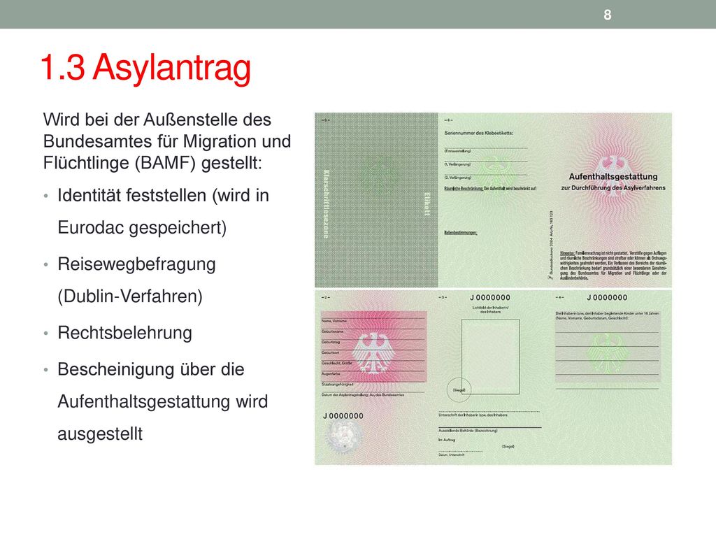 1.3 Asylantrag Wird bei der Außenstelle des Bundesamtes für Migration und Flüchtlinge (BAMF) gestellt: