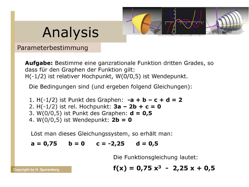 Analysis Parameterbestimmung f(x) = 0,75 x3 - 2,25 x + 0,5