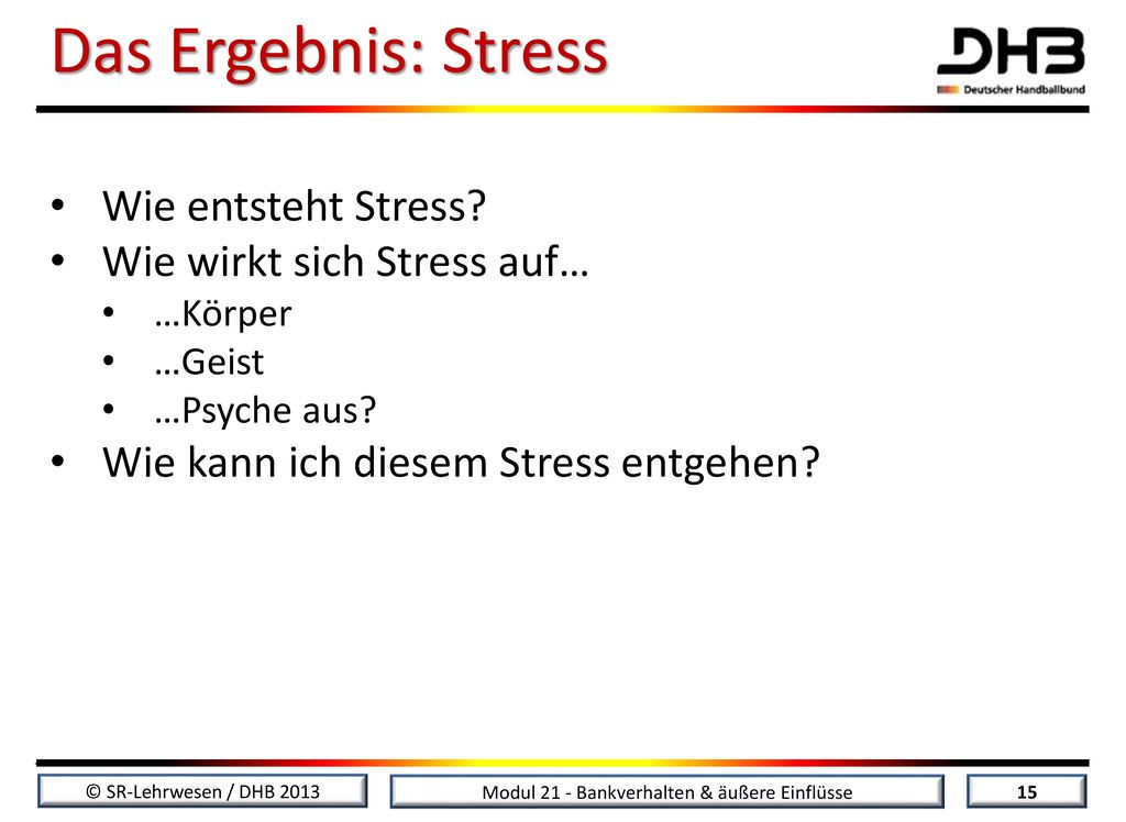 Das Ergebnis: Stress Wie entsteht Stress Wie wirkt sich Stress auf…