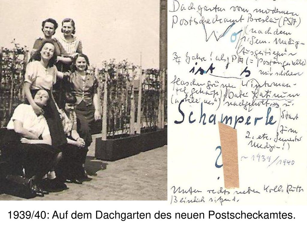 1939/40: Auf dem Dachgarten des neuen Postscheckamtes.