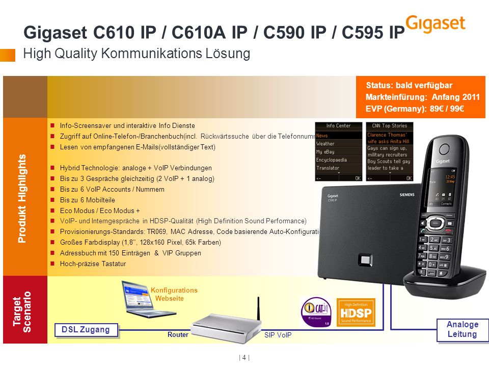 Gigaset C610 IP / C610A IP / C590 IP / C595 IP High Quality Kommunikations Lösung