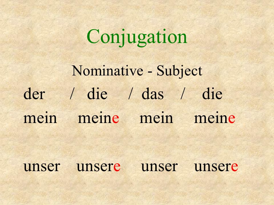 Conjugation der / die / das / die mein meine mein meine