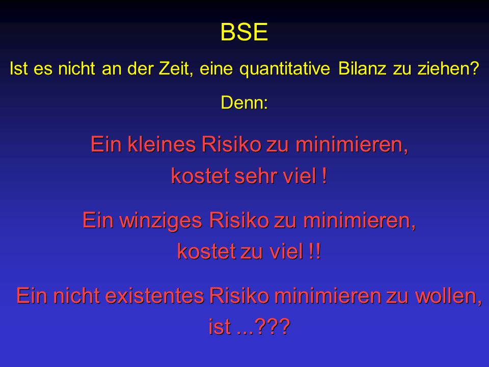 BSE Ein winziges Risiko zu minimieren, kostet zu viel !!