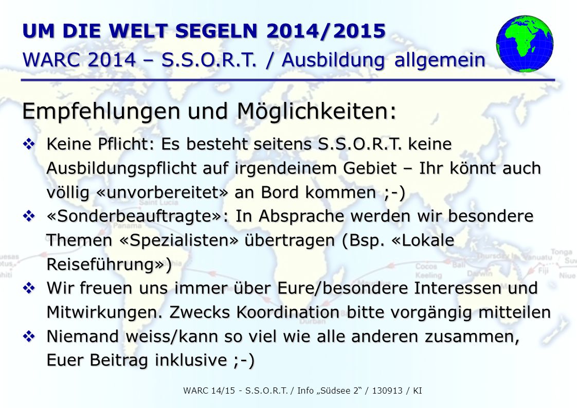 WARC 14/15 - S.S.O.R.T. / Info „Südsee 2 / / KI