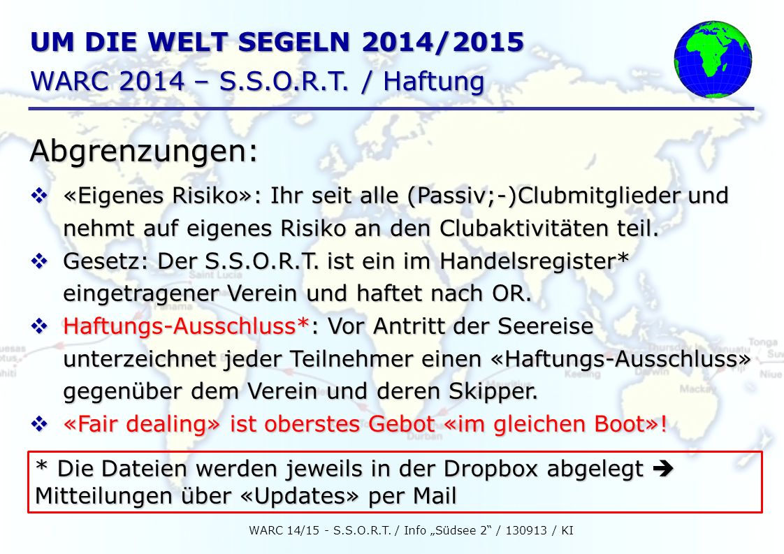 WARC 14/15 - S.S.O.R.T. / Info „Südsee 2 / / KI